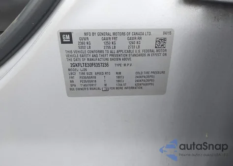 2015 GMC Terrain Slt-2 z USA, uszkodzony, nr VIN 2GKFLTE30F6357236